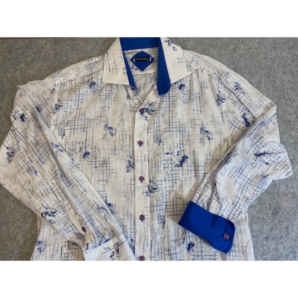 Bespoke Watercolor Abstract Roll Cuff Long Sleeved‎ Shirt Mens Sz XXL